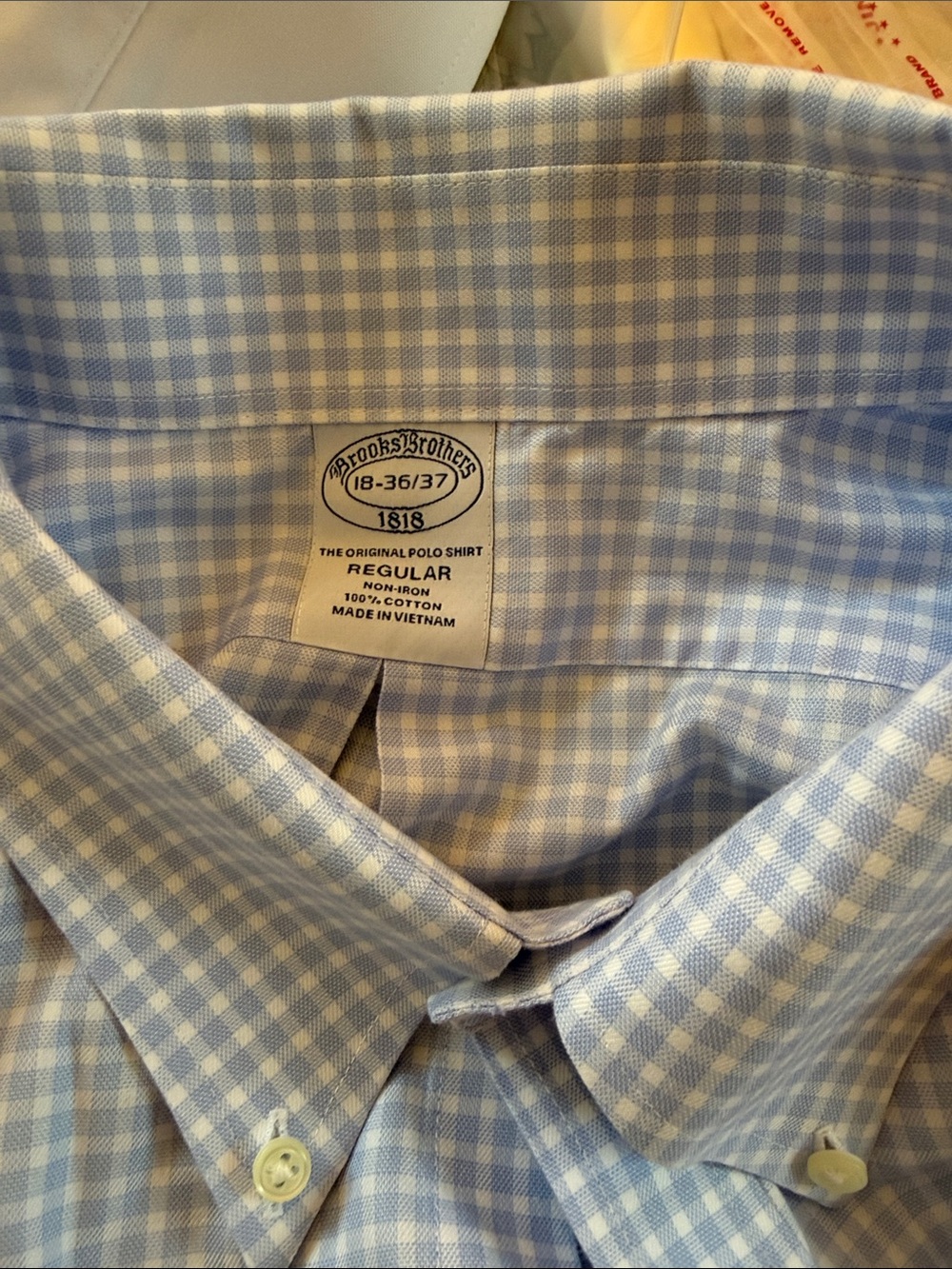 Brooks Brothers Classic men's long-sleeve button-down in a blue and white check